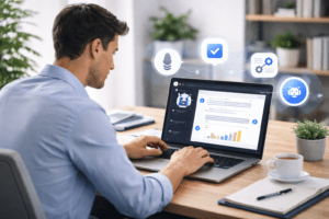 interazione con il chatbot in ufficio